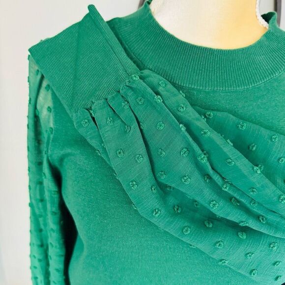 CeCe Clip Dot Sleeve Sweater, Holiday Christmas Party Top, Green, Size Small NWT - Picture 8 of 10